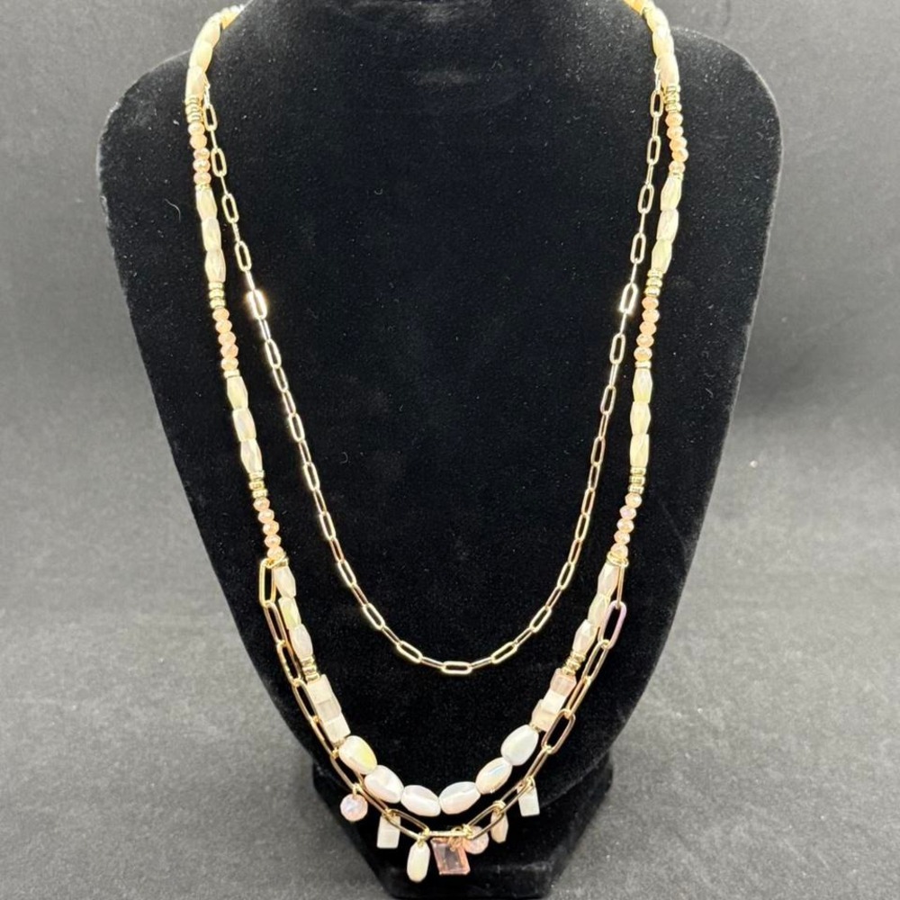 Periwinkle by Barlow Multi-strand gold and cream necklace with charms